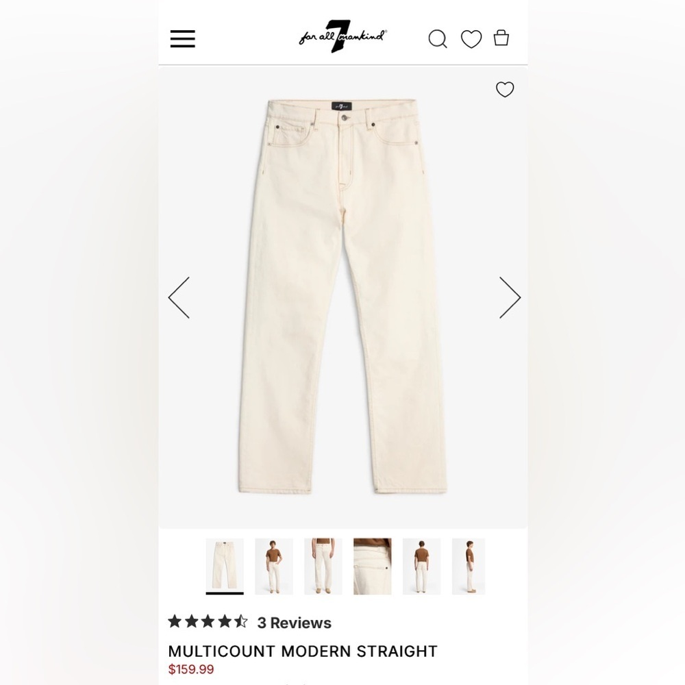 7 For All Mankind Ivory Denim Jeans Size 28